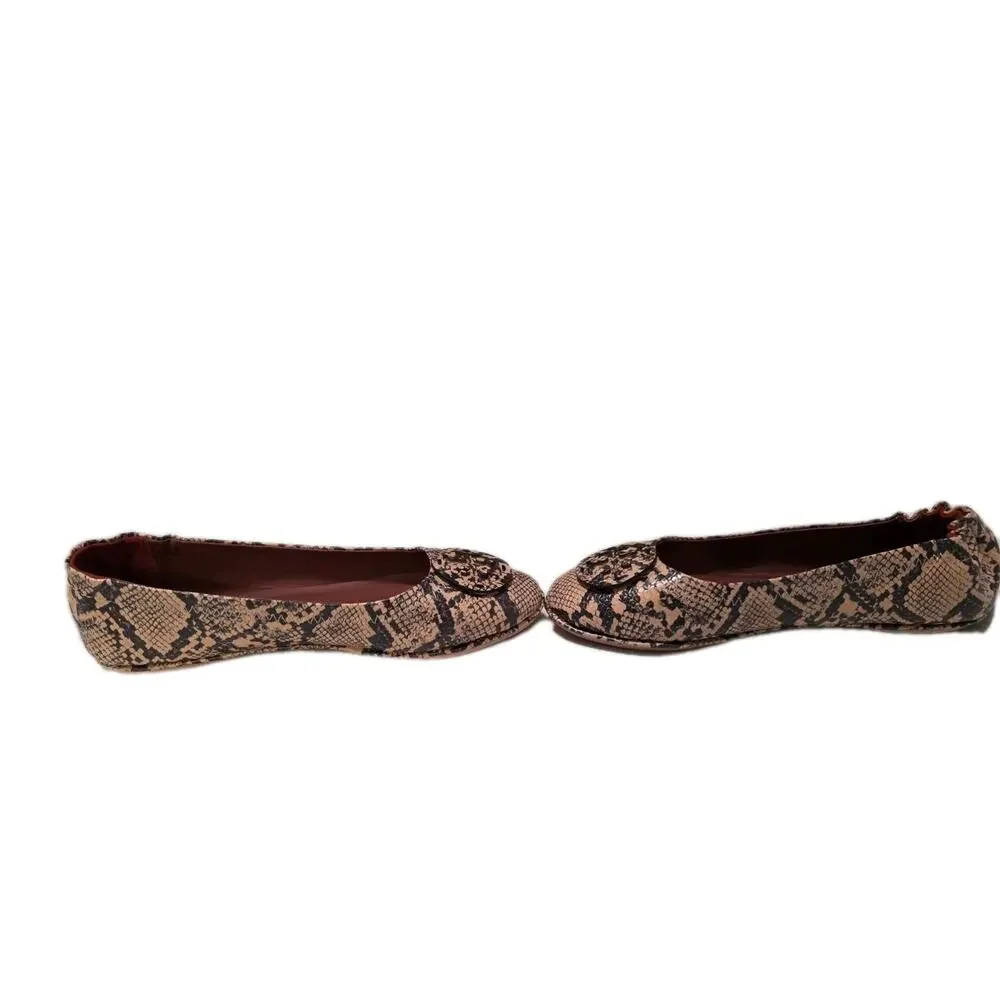 Tory Burch Minnie Travel Pink Snake Print Leather Reva Ballet Flats Size 40/9